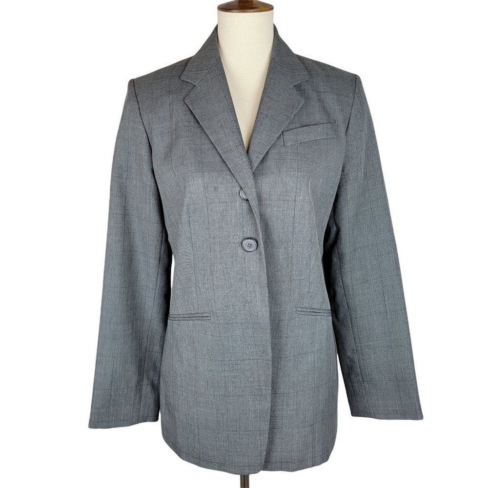 Vintage Travis Ayers Grey Single Breasted Two Buttons Checker Blazer Jacket 10